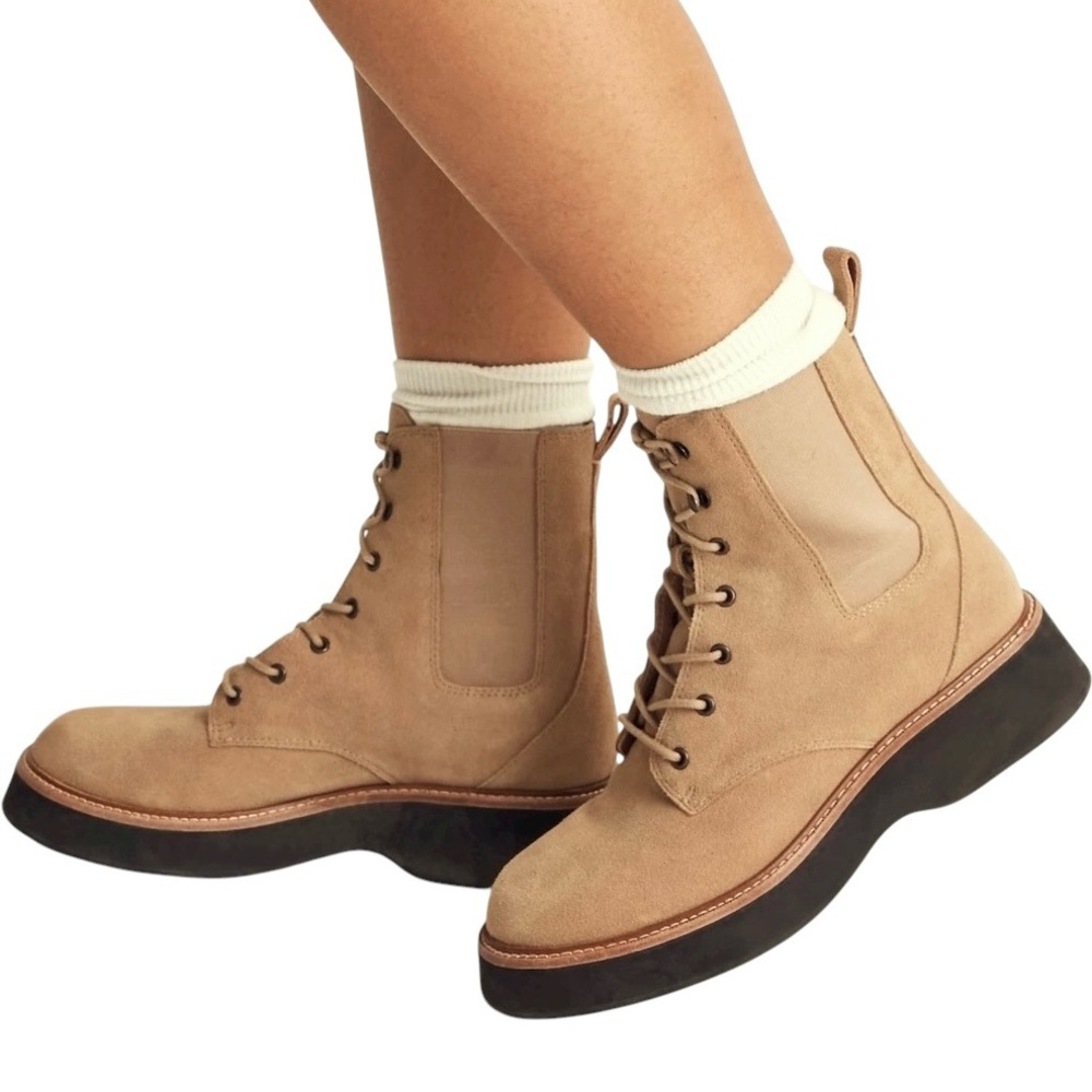 New Madewell Helen Suede Platform Lace Up Chelsea Boot NH948 Earthen Sand Size 8